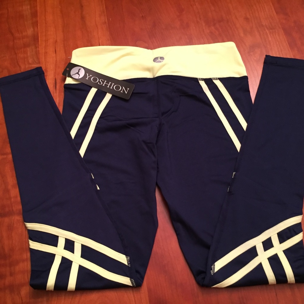 Yoshion Yoga Pants Navy/Lime Small NWT